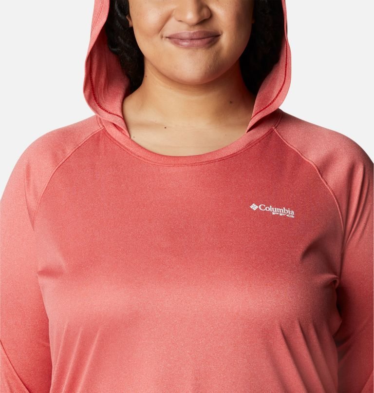 Women's Columbia PFG Tidal Tee Heather Hoodie Coral | Plus Size CA-C8A64